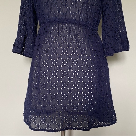 Echo Navy Eyelet Swim/Beach Cover-up Tunic, Silver O-Ring Plunge Neck, Medium - Picture 12 of 16